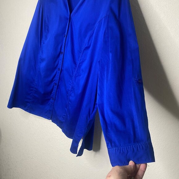 Catherens Button Down Tunic Top Womens 2x Royal Blue Roll Tab Sleeve 22/24W Stre - Picture 4 of 11